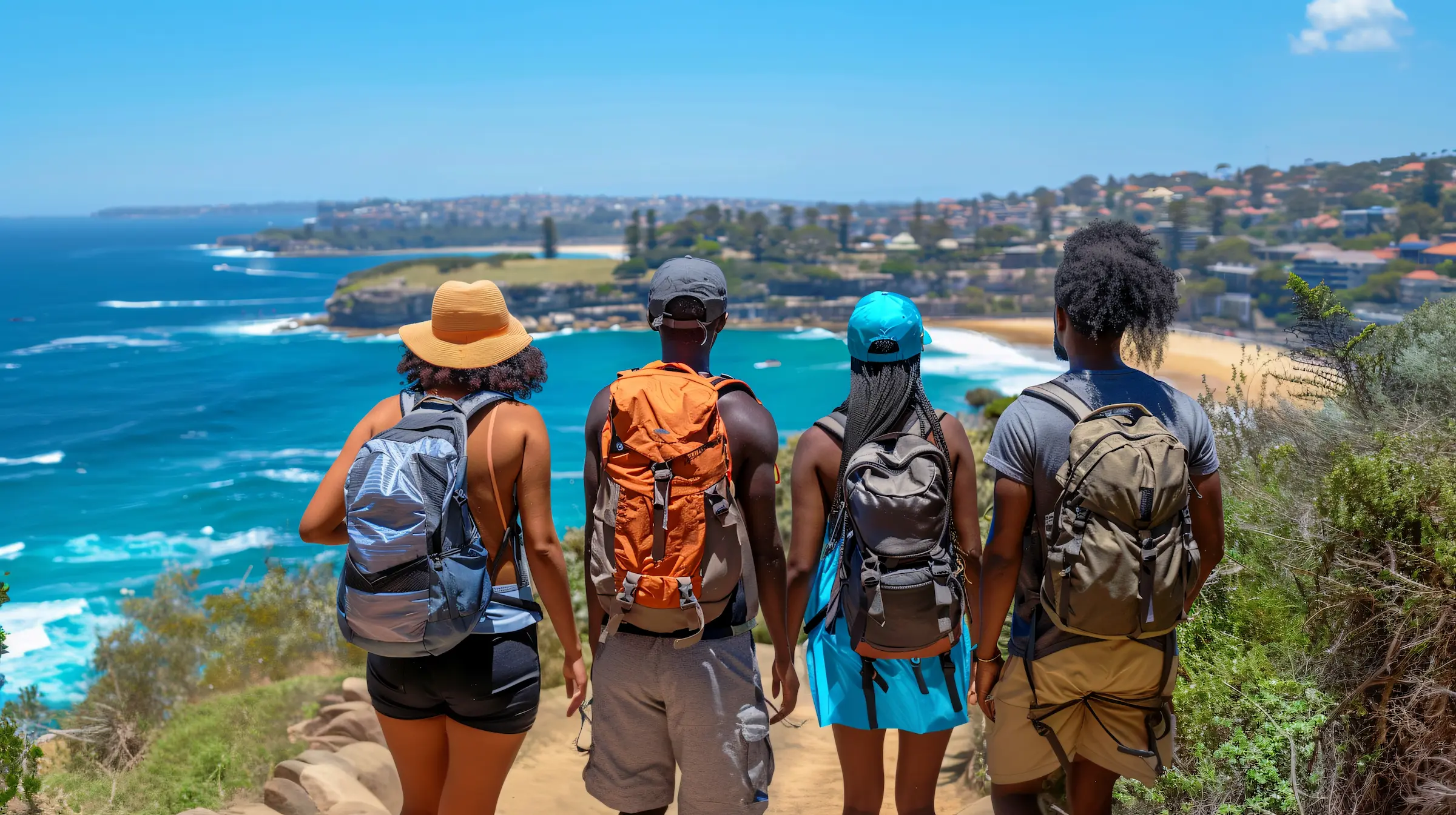 Travelers enjoying a scenic view during a group hike.